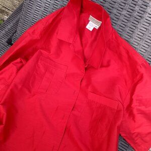 Coldwater Creek Raw Silk Cherry Red Shirt Jacket & Skirt Set | Petite Large / 10